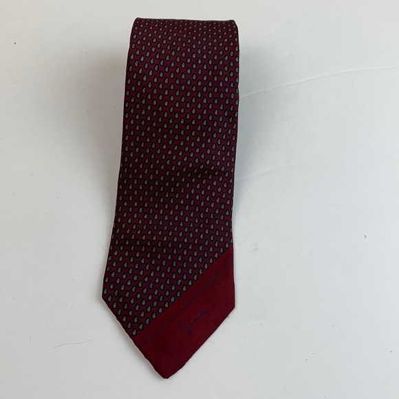 Givenchy silk burgundy micro paisley print signature tie vintage in EUC - Picture 4 of 5